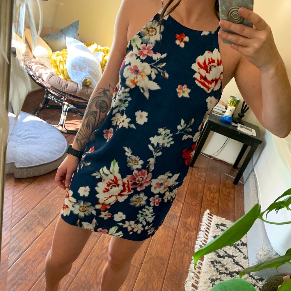 Navy floral mini dress
